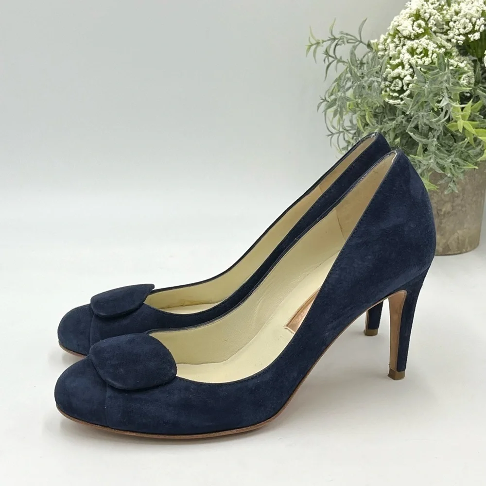 Rupert Sanderson‎ Blue Suede 3” Pumps Heels Sz 35.5/US 5